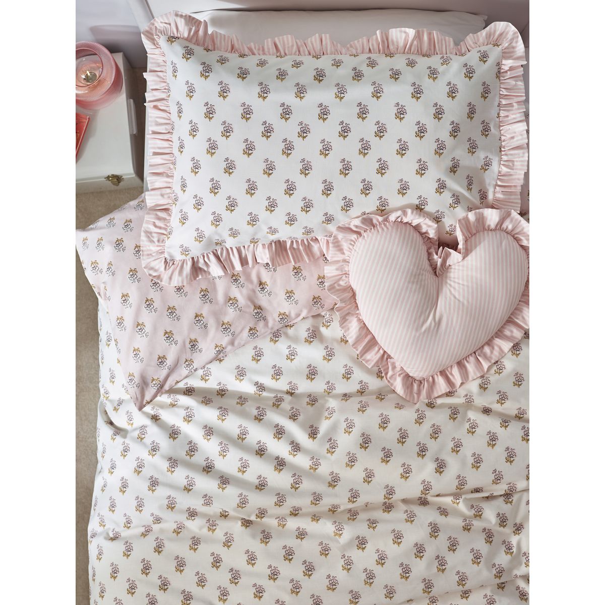 Parure de lit en polycoton imprimé bloc floral rose, NEXT