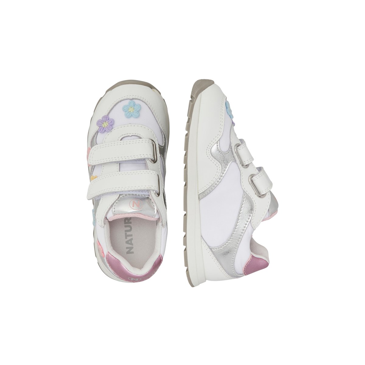 Sneakers en cuir et tissu avec des fleurs appliquées LUCY VL. blanc-, NATURINO