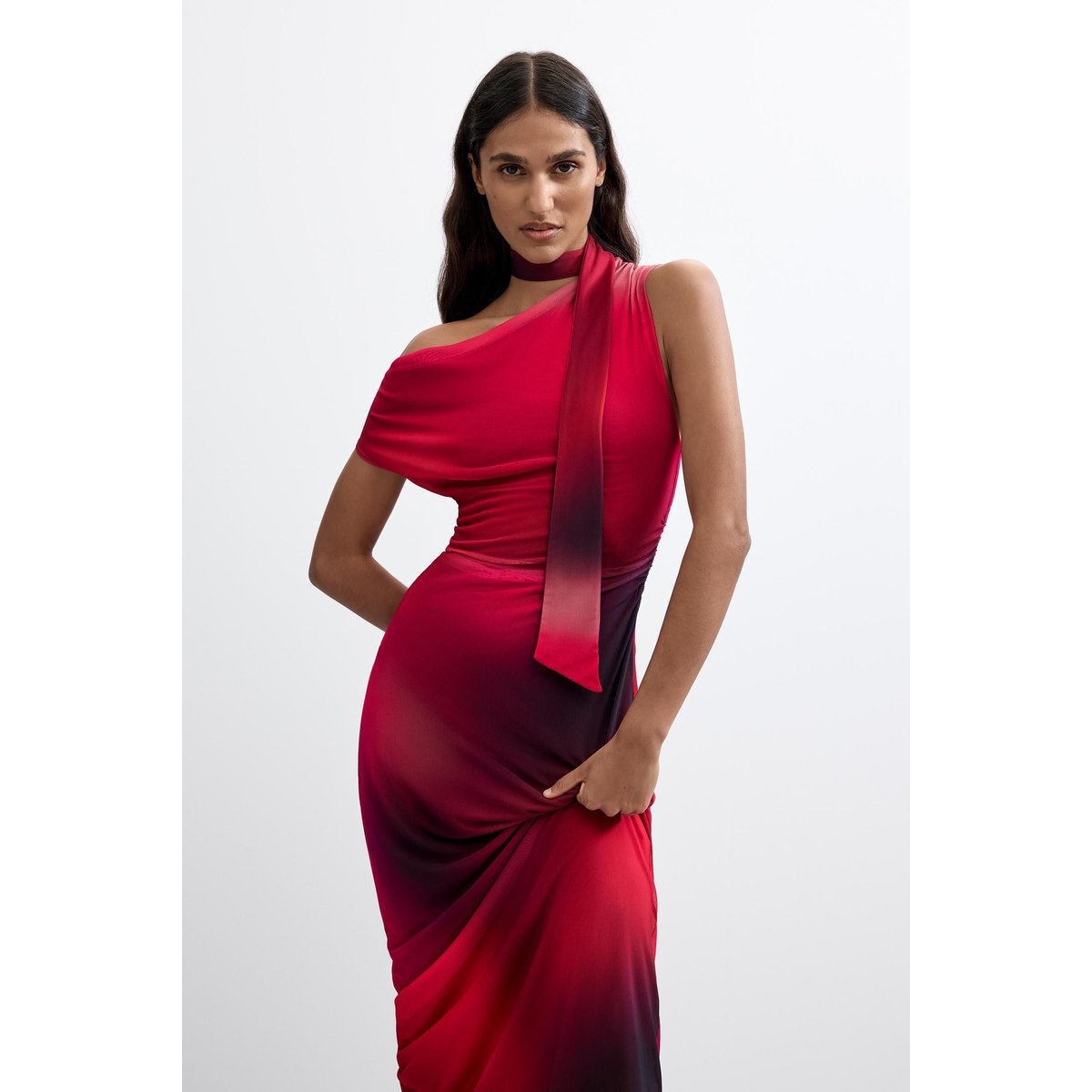 Robe drapée asymétrique rouge, DESIGUAL