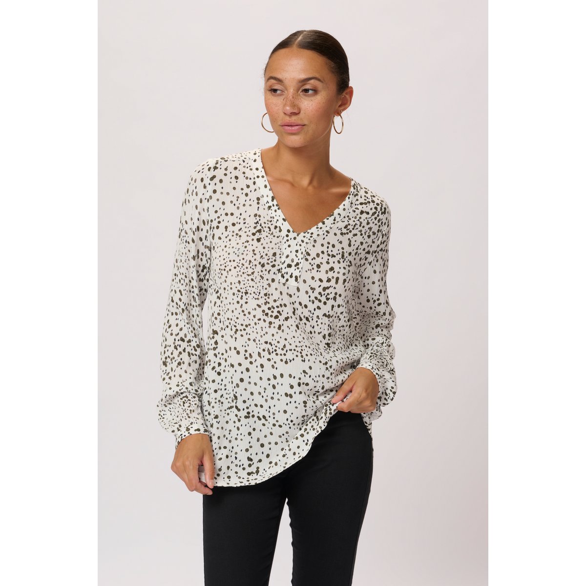 Long sleeved blouse blanc/vert a pois, KAFFE