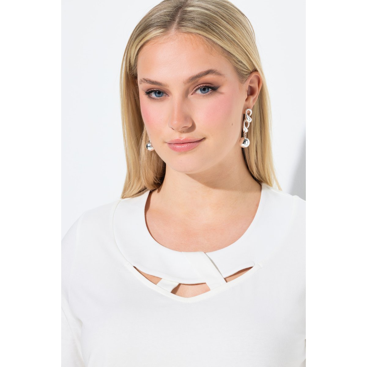 T-shirt effet drapé, manches courtes blanc cassé, ULLA POPKEN