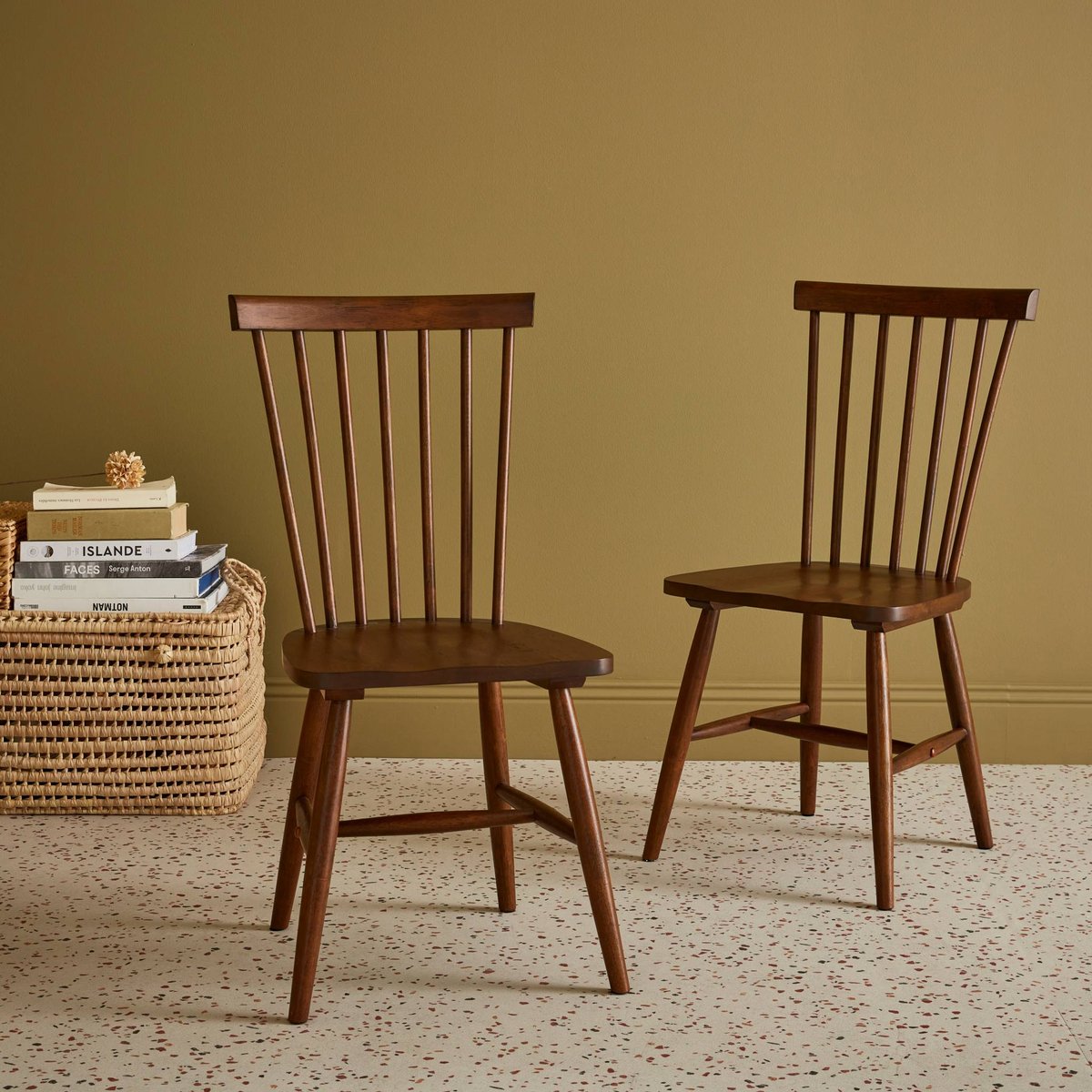 Chaise à barreaux bois d'hévéa (lot de 2) ROMIE bois foncé, SWEEEK
