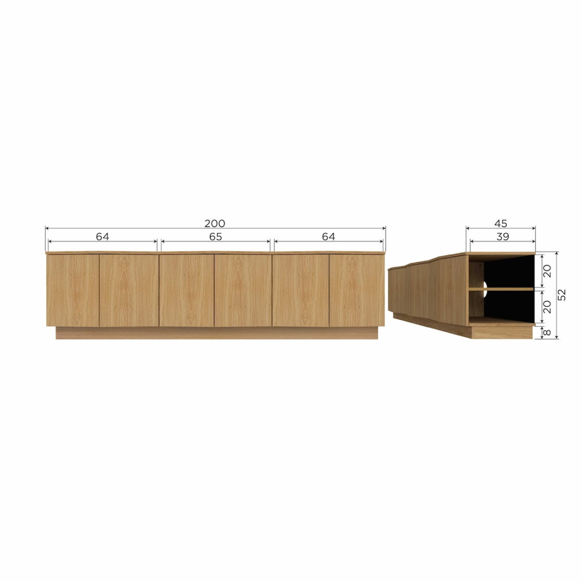 Meuble TV 6 portes en bois L200cm- ZUMA bois clair, WOOOD