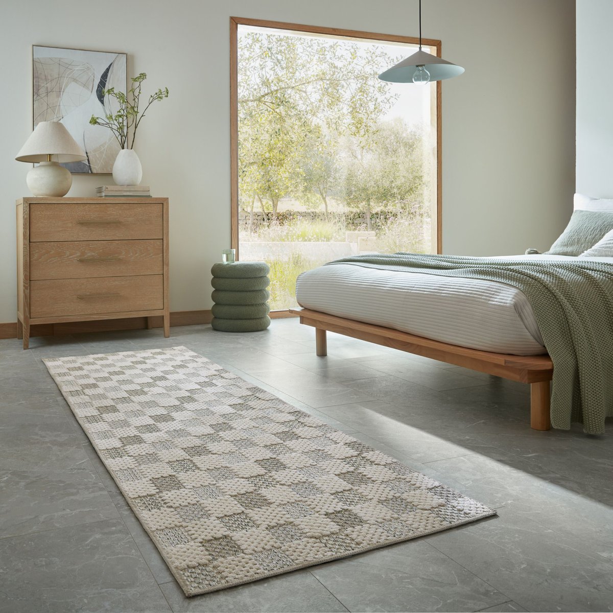 Tapis de couloir lavable MUTED CHECKERBOARD vert, FLAIR RUGS