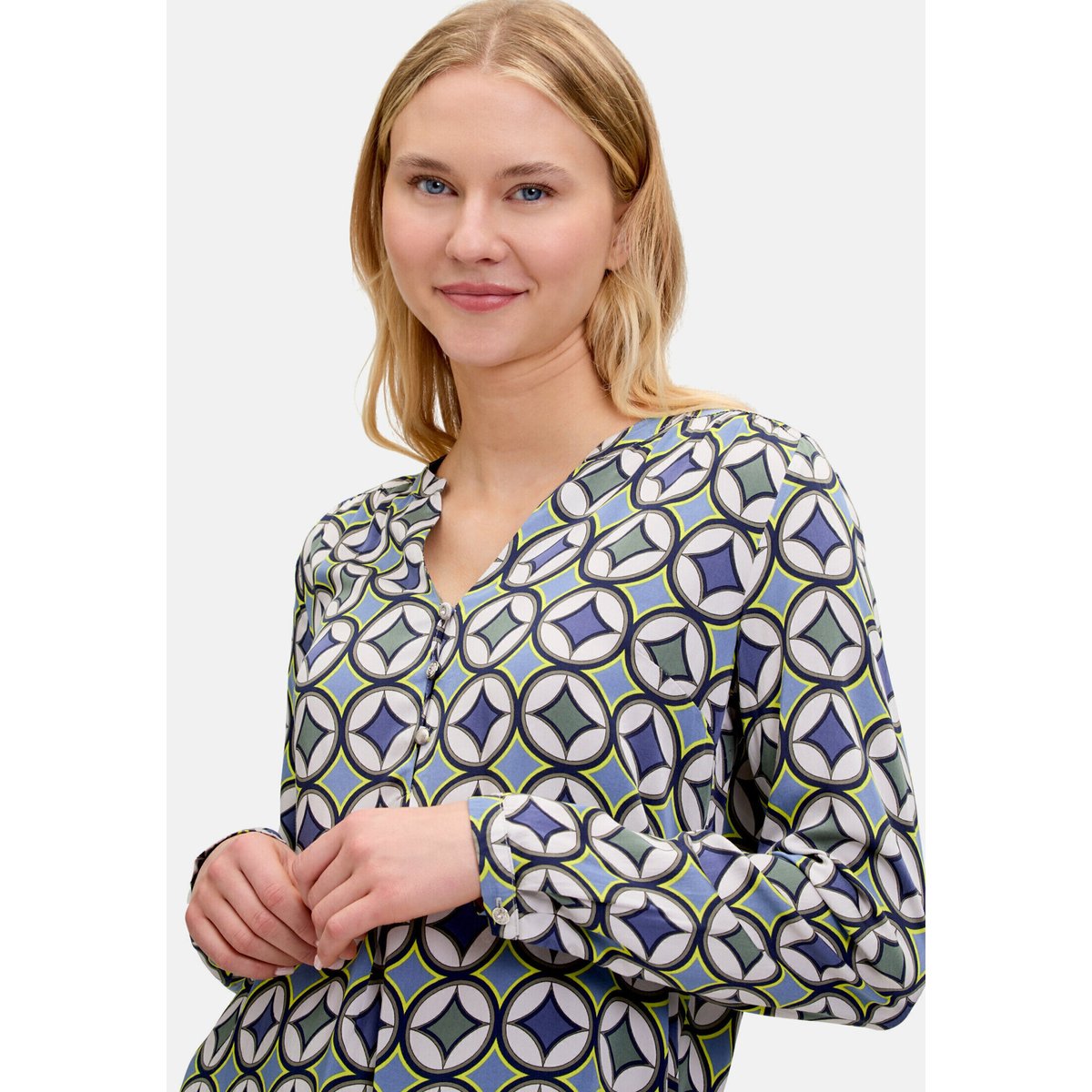 Blouse casual à boutons bleu/vert, CARTOON