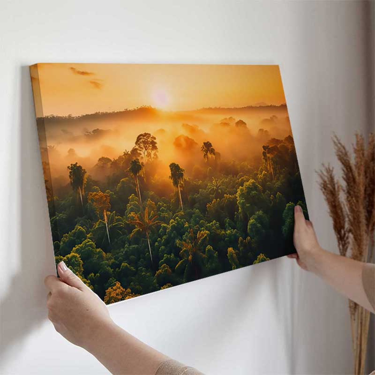 Tableau jungle au lever du soleil toile imprimée, HEXOA