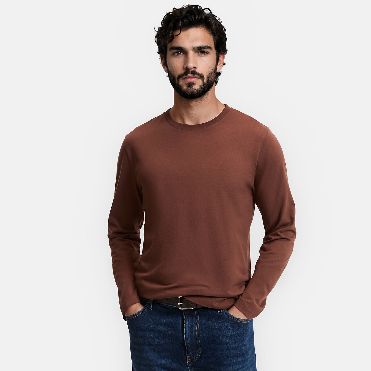Camiseta de cuello redondo y manga larga marrón claro, LA REDOUTE COLLECTIONS