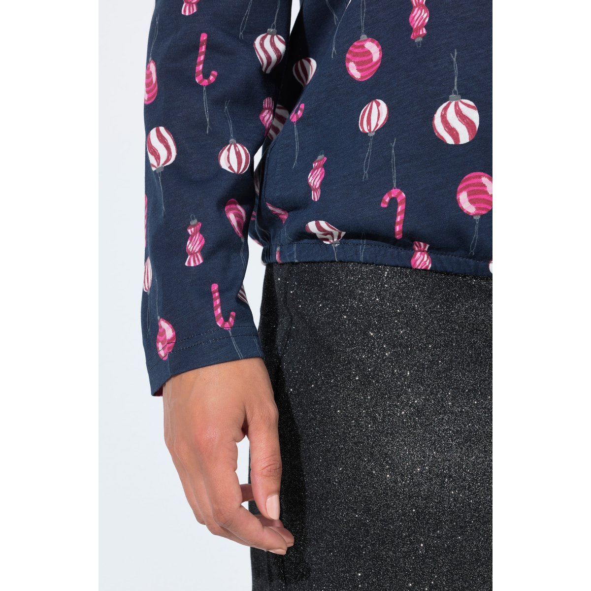 T-shirt de Noël, col tunisien marine, ULLA POPKEN