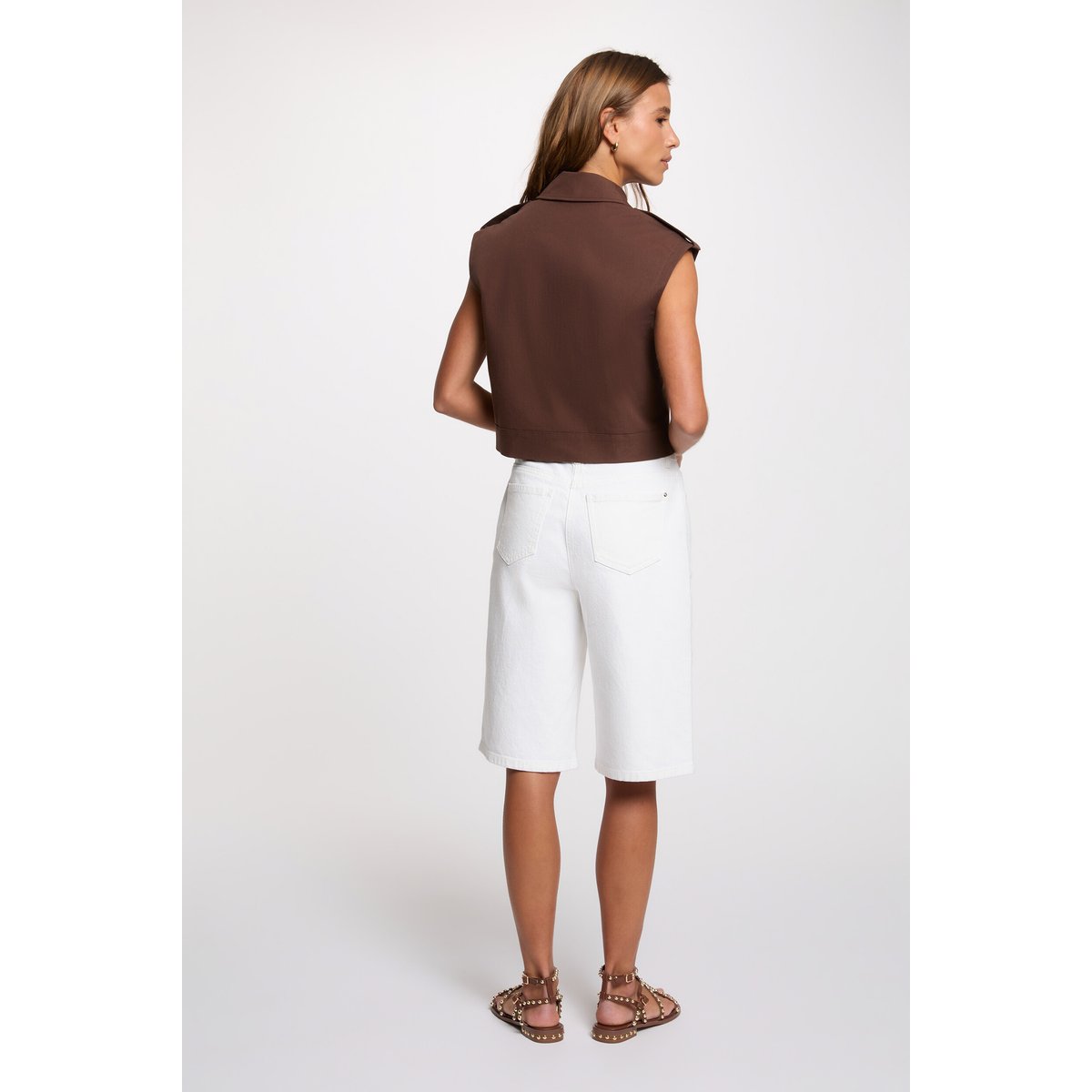 Veste courte sans manches marron foncé, MORGAN