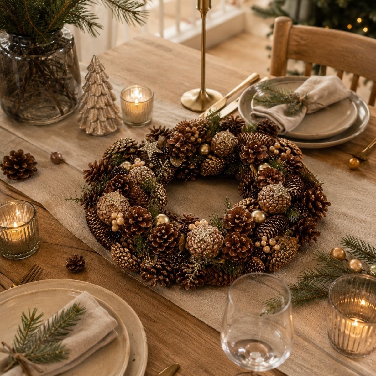 Couronne de Noël avec pommes de pin BRANT vert, MICA DECORATIONS