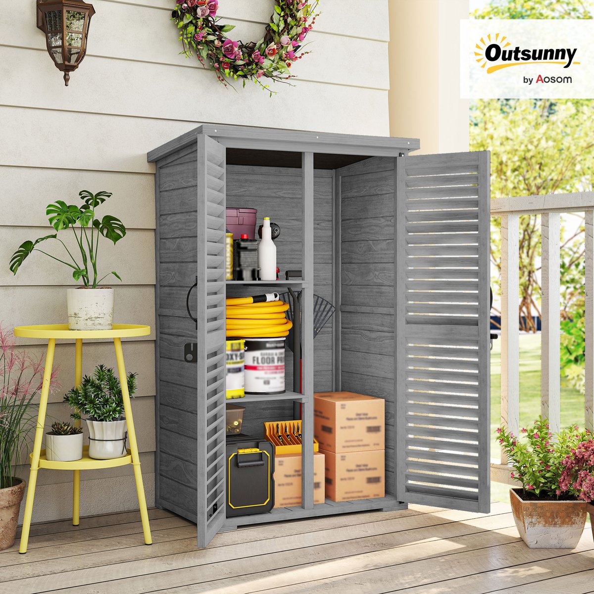 Abri de jardin Bois de sapin gris, OUTSUNNY