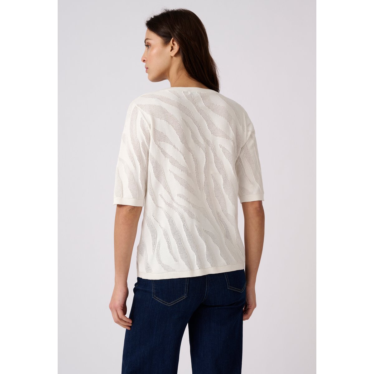 Pull jeu de maille motif zébré blanc cassé, DAMART