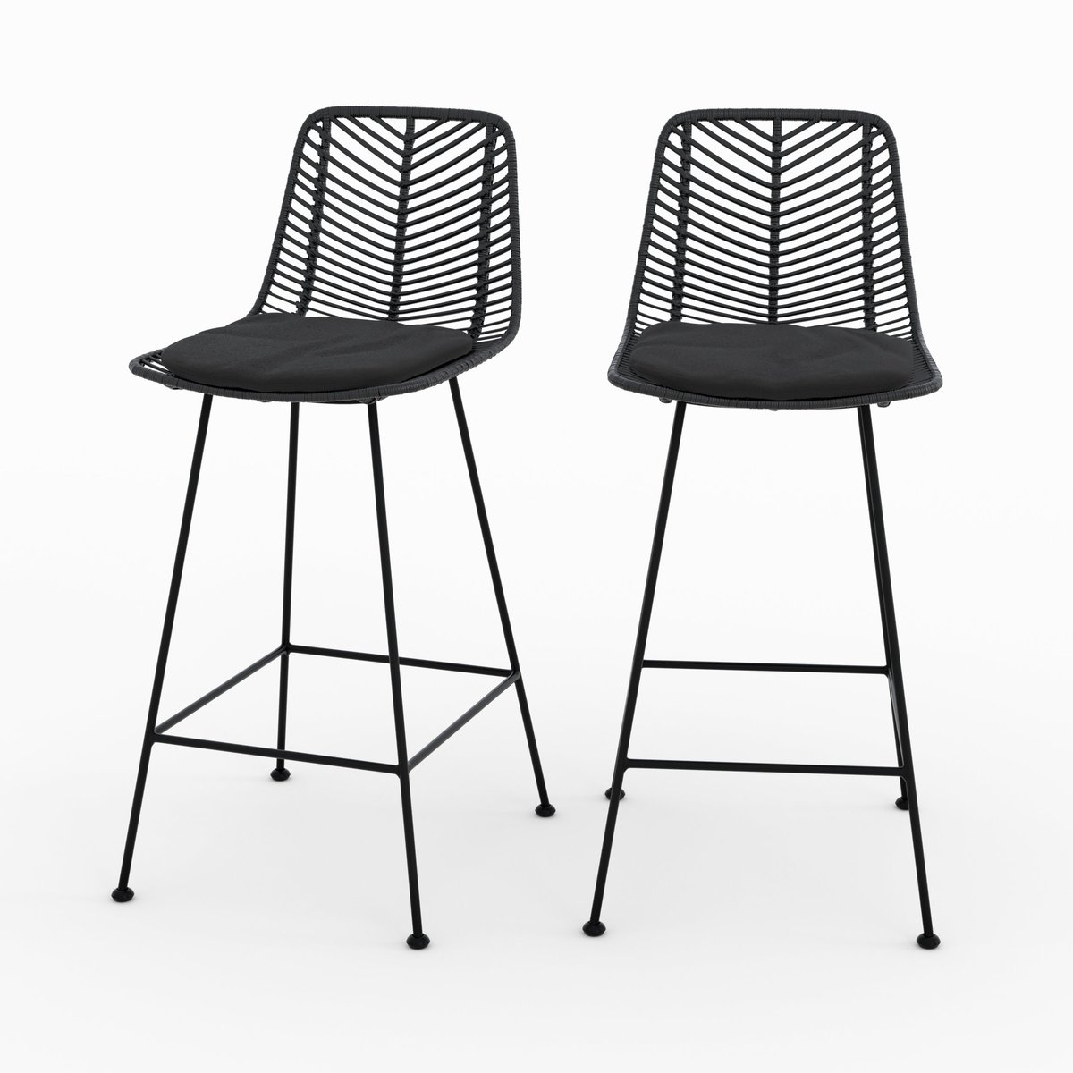 Lot de 2 chaises pour îlot central 66 cm en rotin - TAMARA noir, MAISON PAVANE
