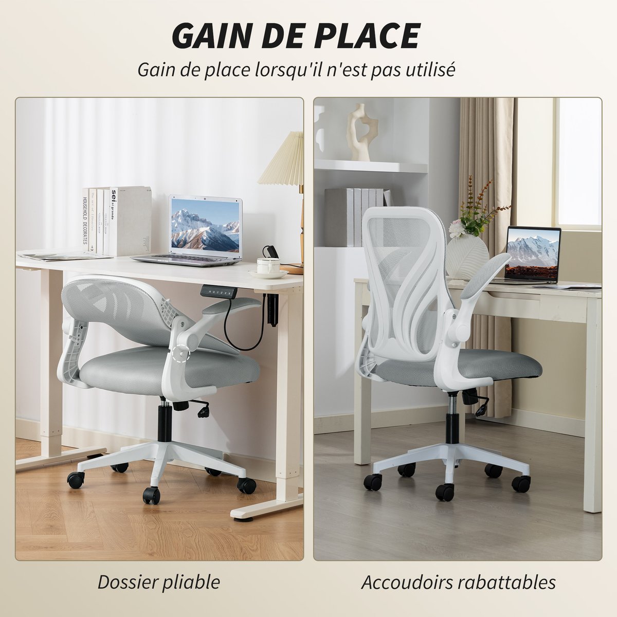 Chaise de bureau Maille (100% polyester) Gris gris clair, HOMCOM