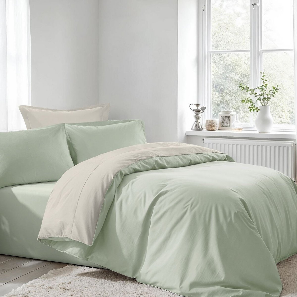 Parure housse de couette coton bicolore, Light vert, C DESIGN HOME TEXTILE