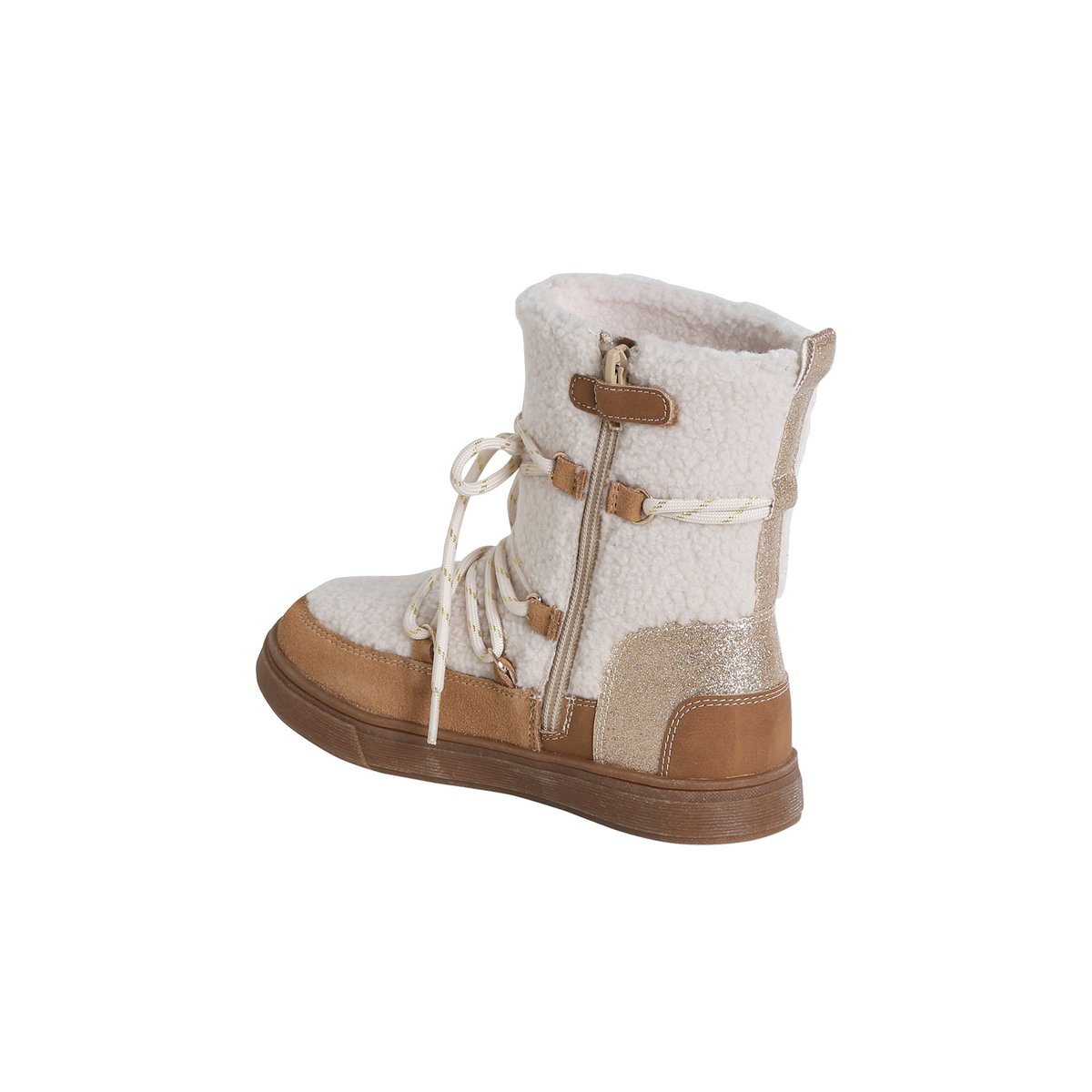 Baskets enfant fourrées esprit boots lacées et zippées camel, VERTBAUDET