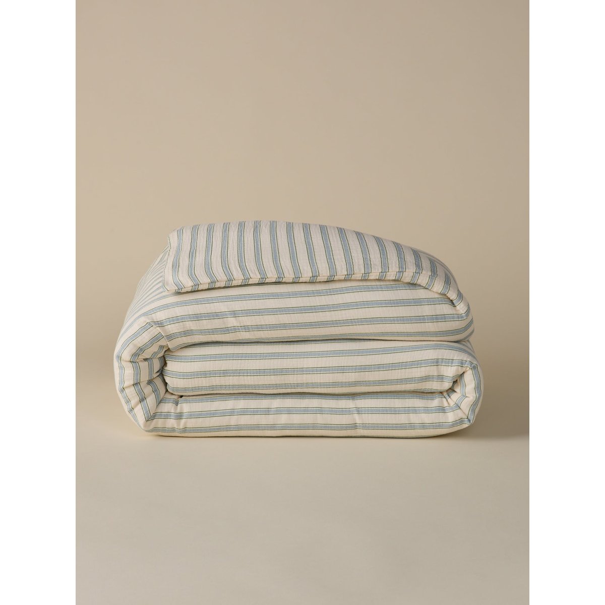 Housse de couette gaze de coton "Lou" rayure vert/bleu, CYRILLUS