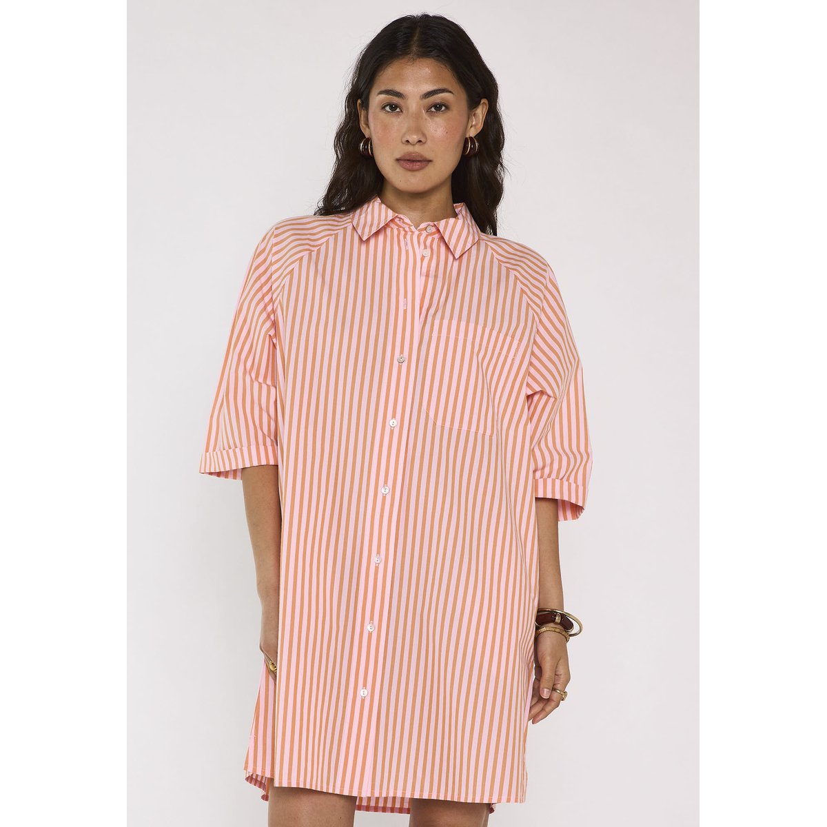Robe chemise rayée en coton BEST corail, Maison 123