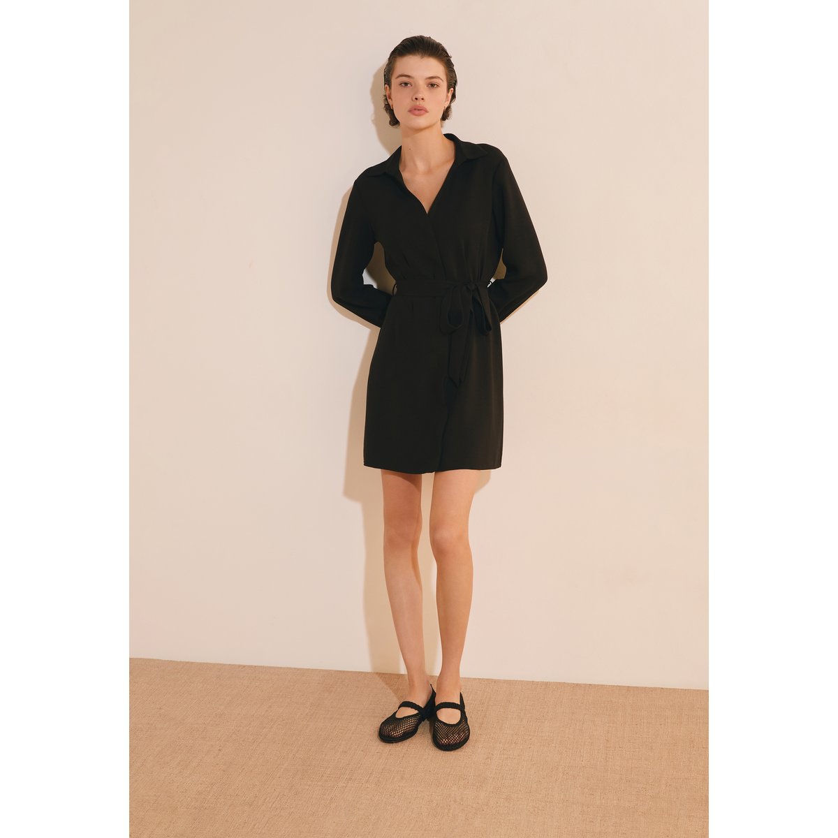 Robe col polo avec détails à nouer CECILE noir, ETAM
