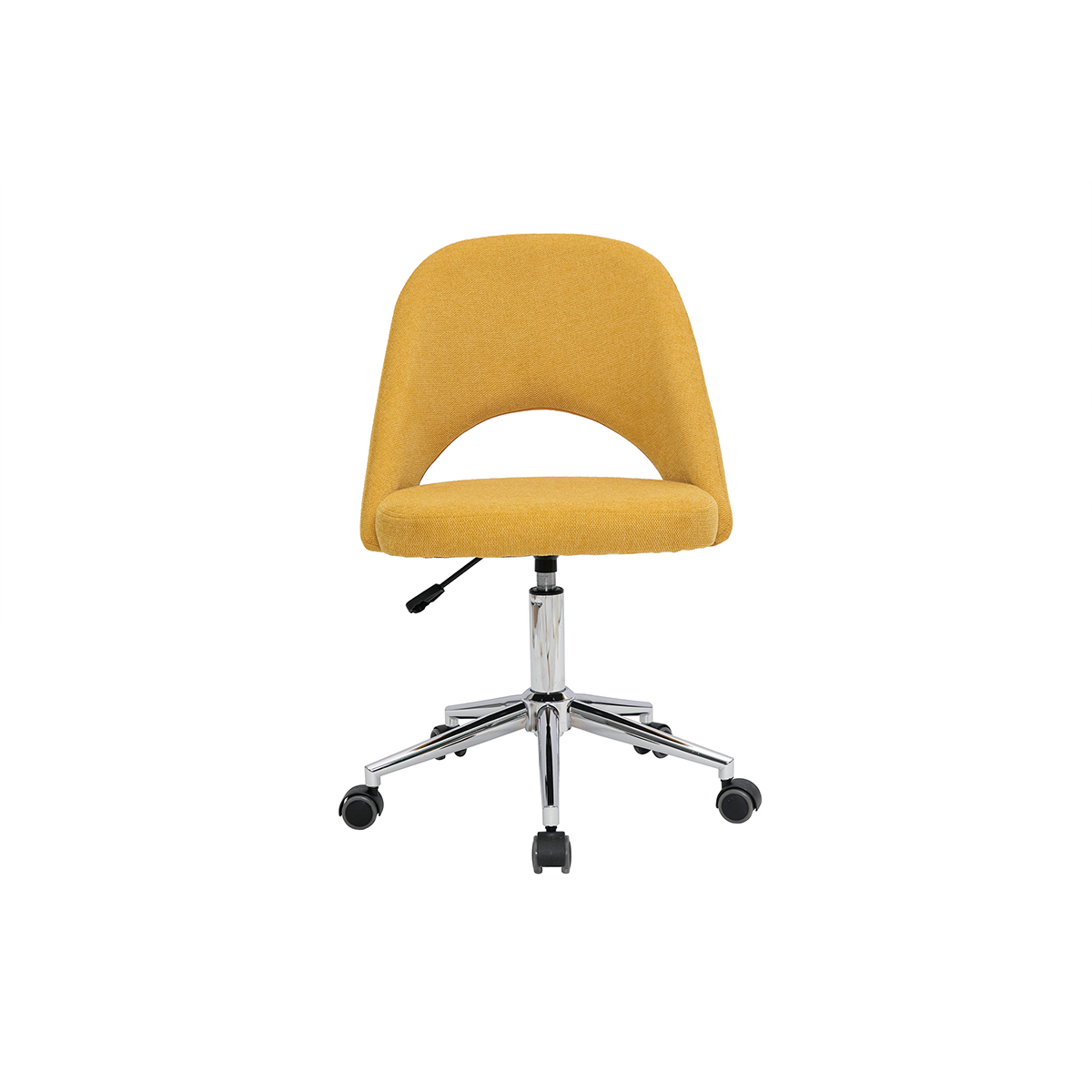 Chaise de bureau à roulettes en tissu effet velours texturé jaune moutarde et acier chromé COSETTE jaune, MILIBOO