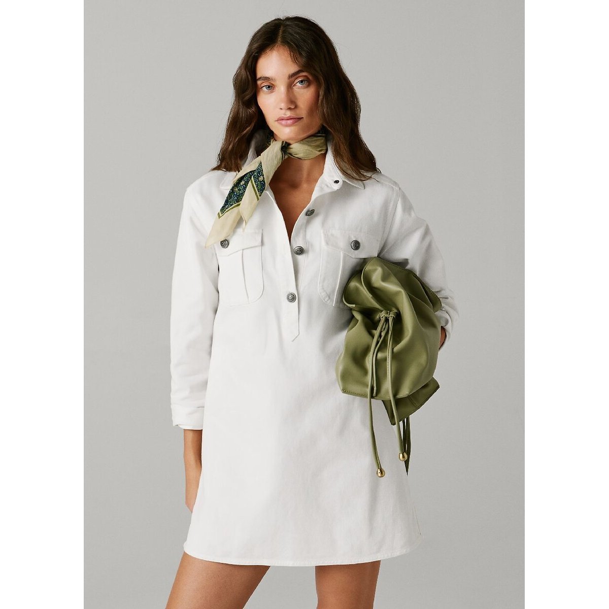 Robe courte, en denim, à manches longues blanc, PEPE JEANS