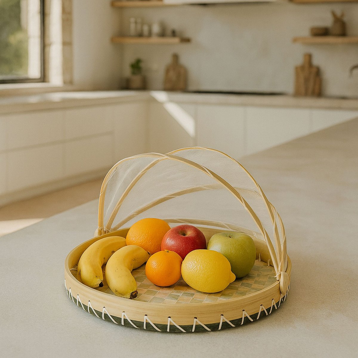Plateau cloche en coquille de Capiz Ø40cm, ZINA naturel-vert, NOW'S HOME