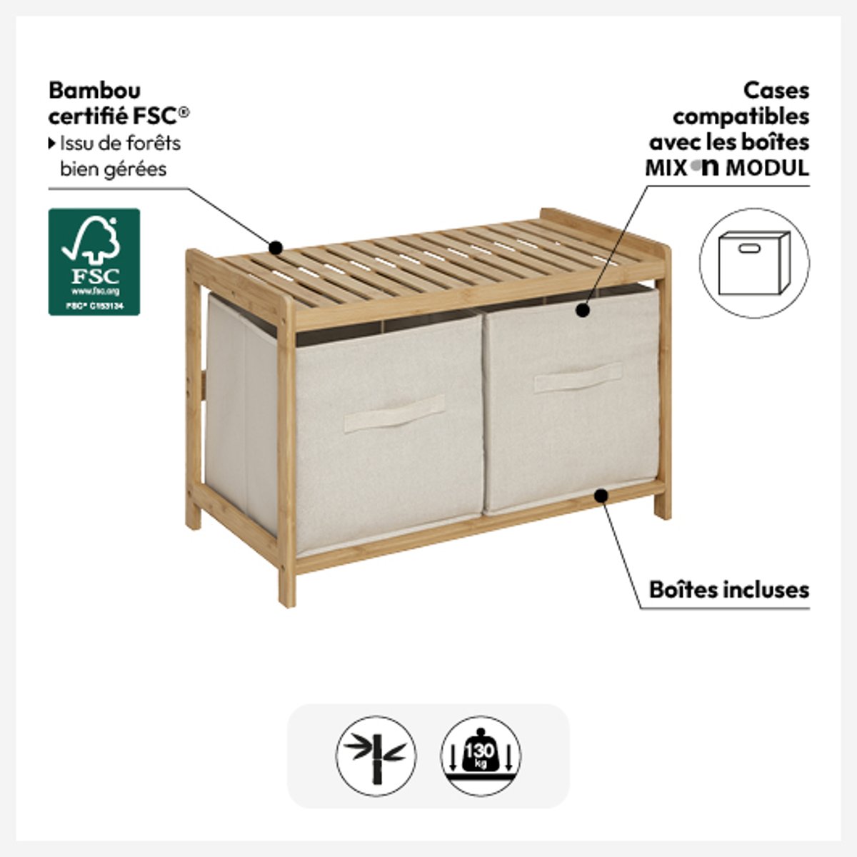 Banc de rangement TIDY BOX marron, 5FIVE SIMPLY SMART