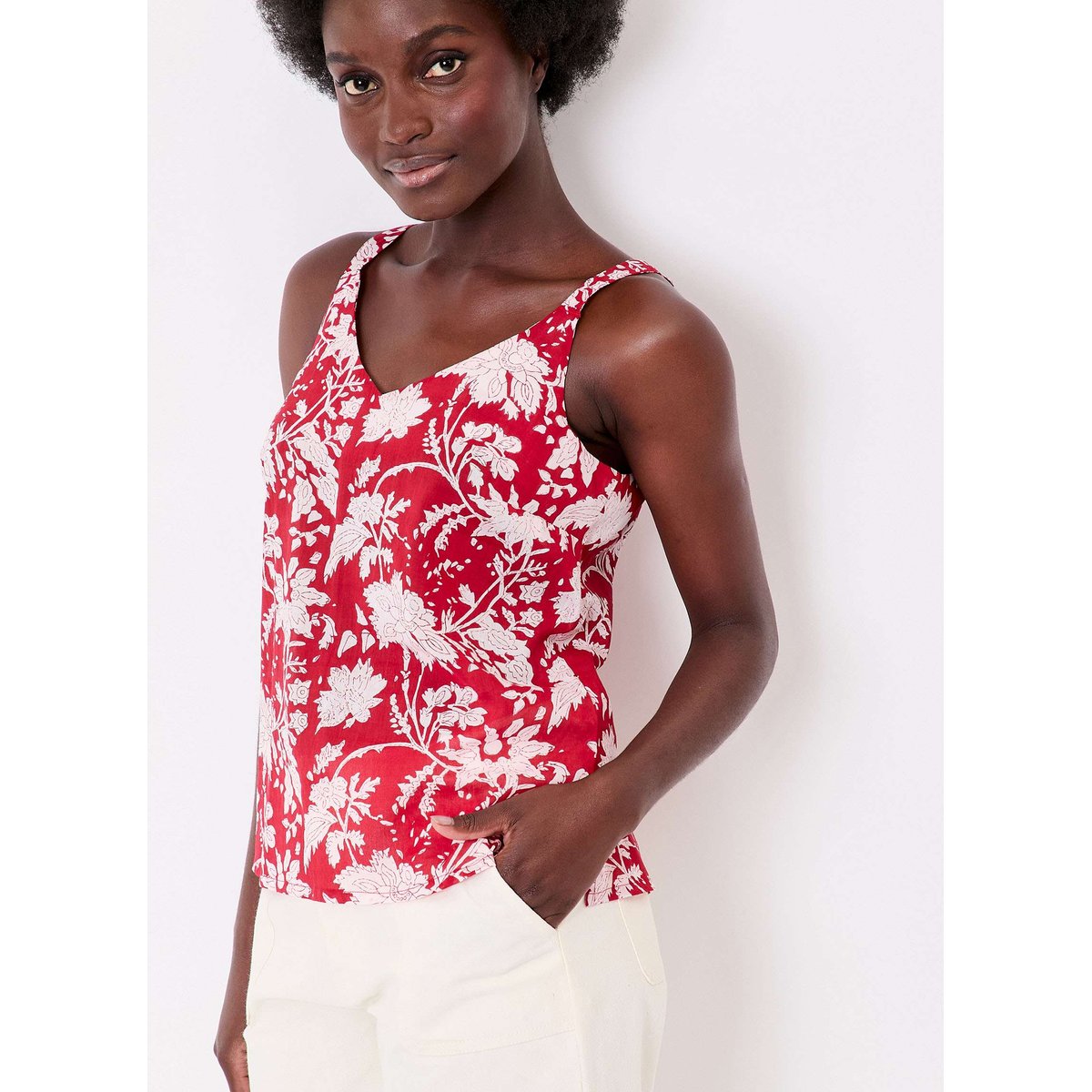 Débardeur imprimé voile de coton bio SIANA rouge siana, LA FIANCÉE