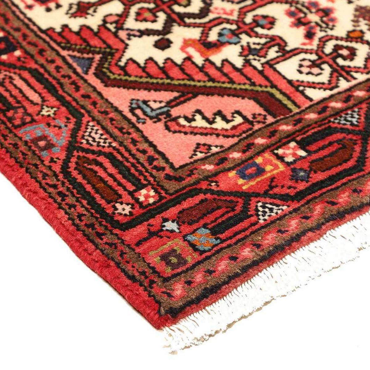 Tapis d'orient, motif oriental artisanal, noué main, HAMADAN 30 crème, rose, rouge, UN AMOUR DE TAPIS