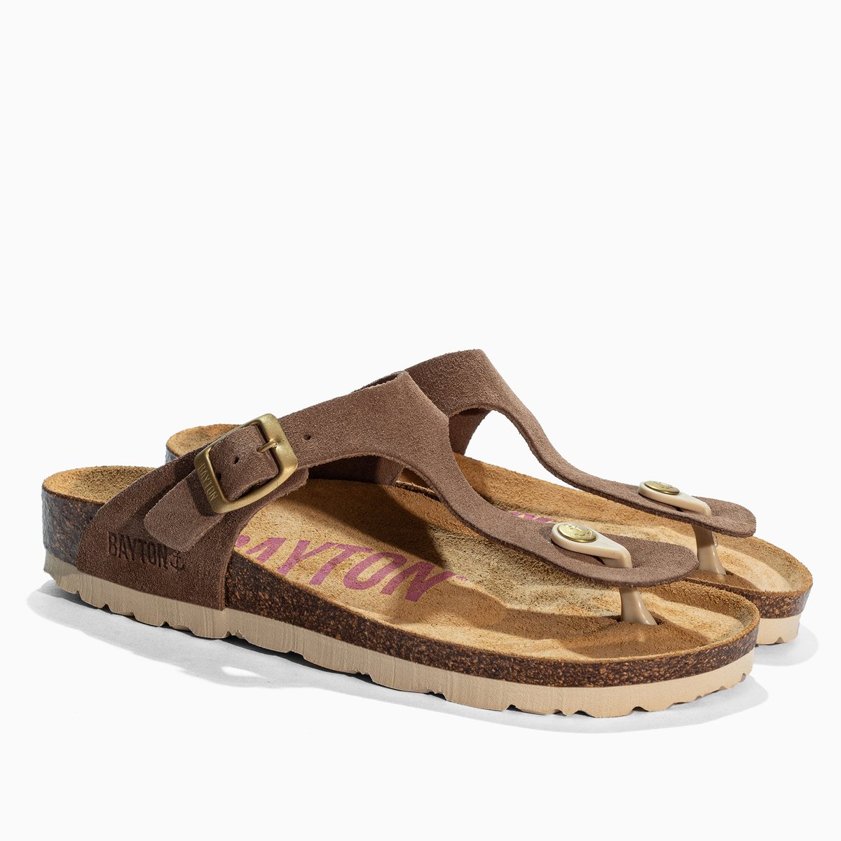 Tongs en cuir suédé MERCURE dark beige, BAYTON