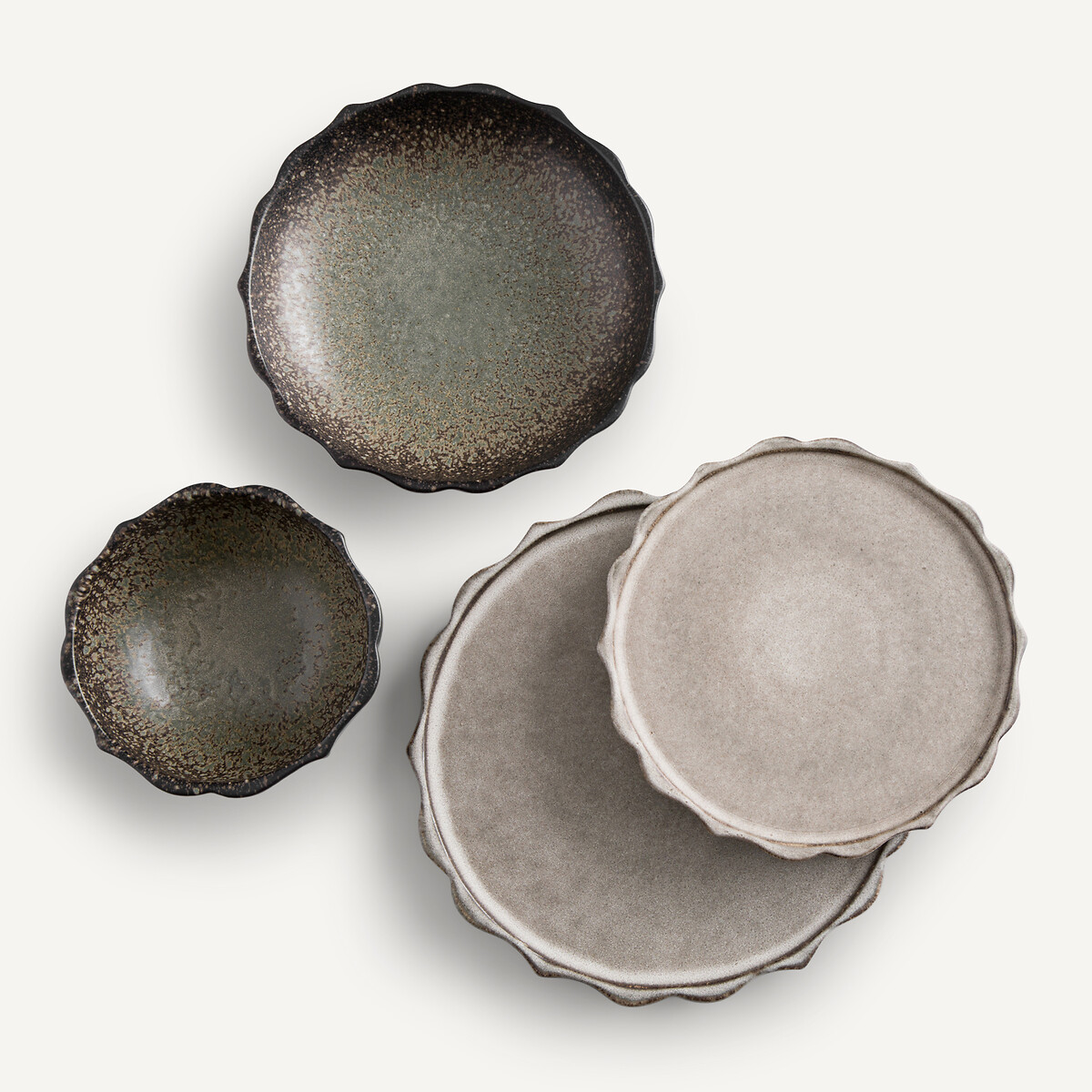 Set of 4 Arigato Enamelled Stoneware Dessert Plates grey white , AM.PM