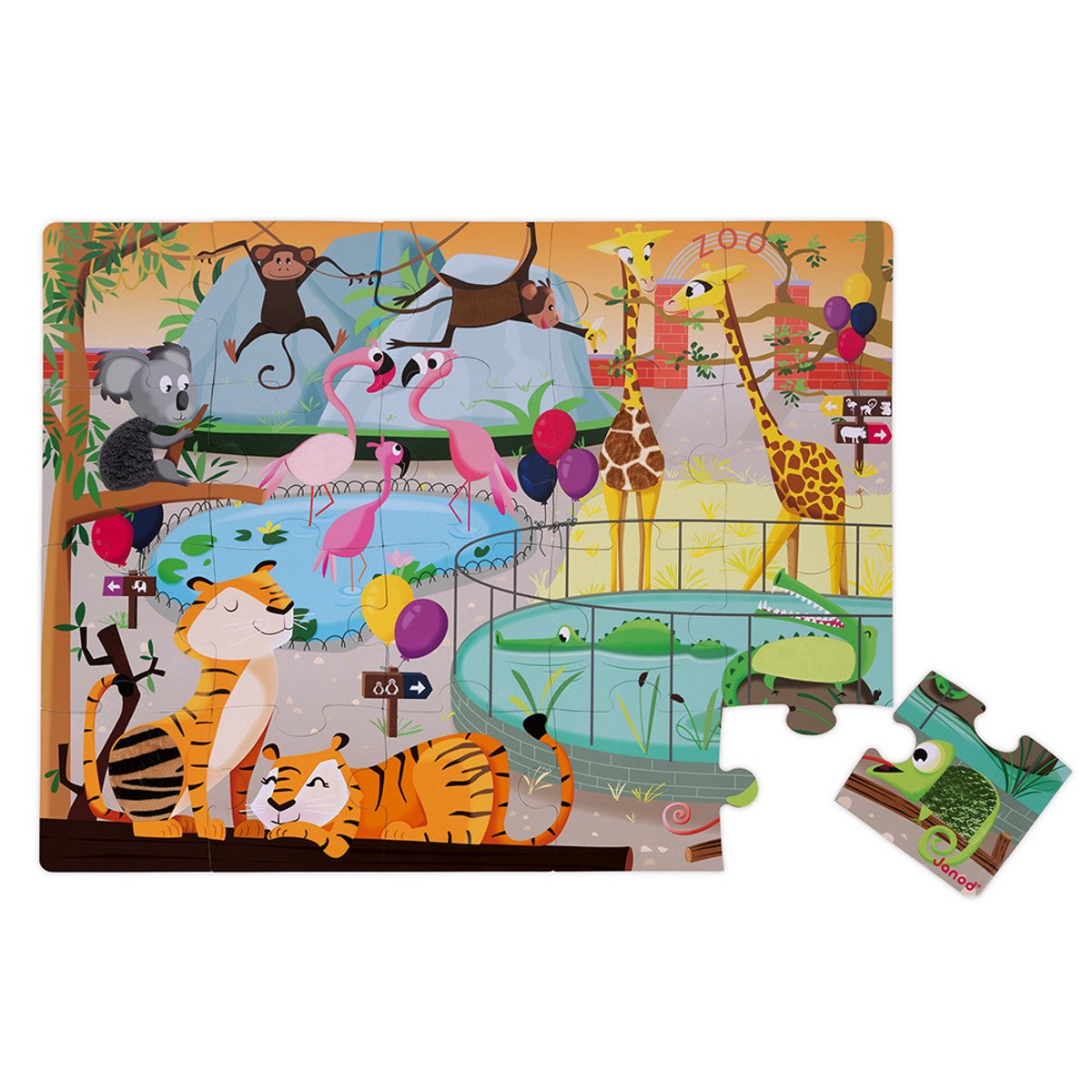 Puzzle Tactile "journée Zoo" 20 Pièces orange, JANOD