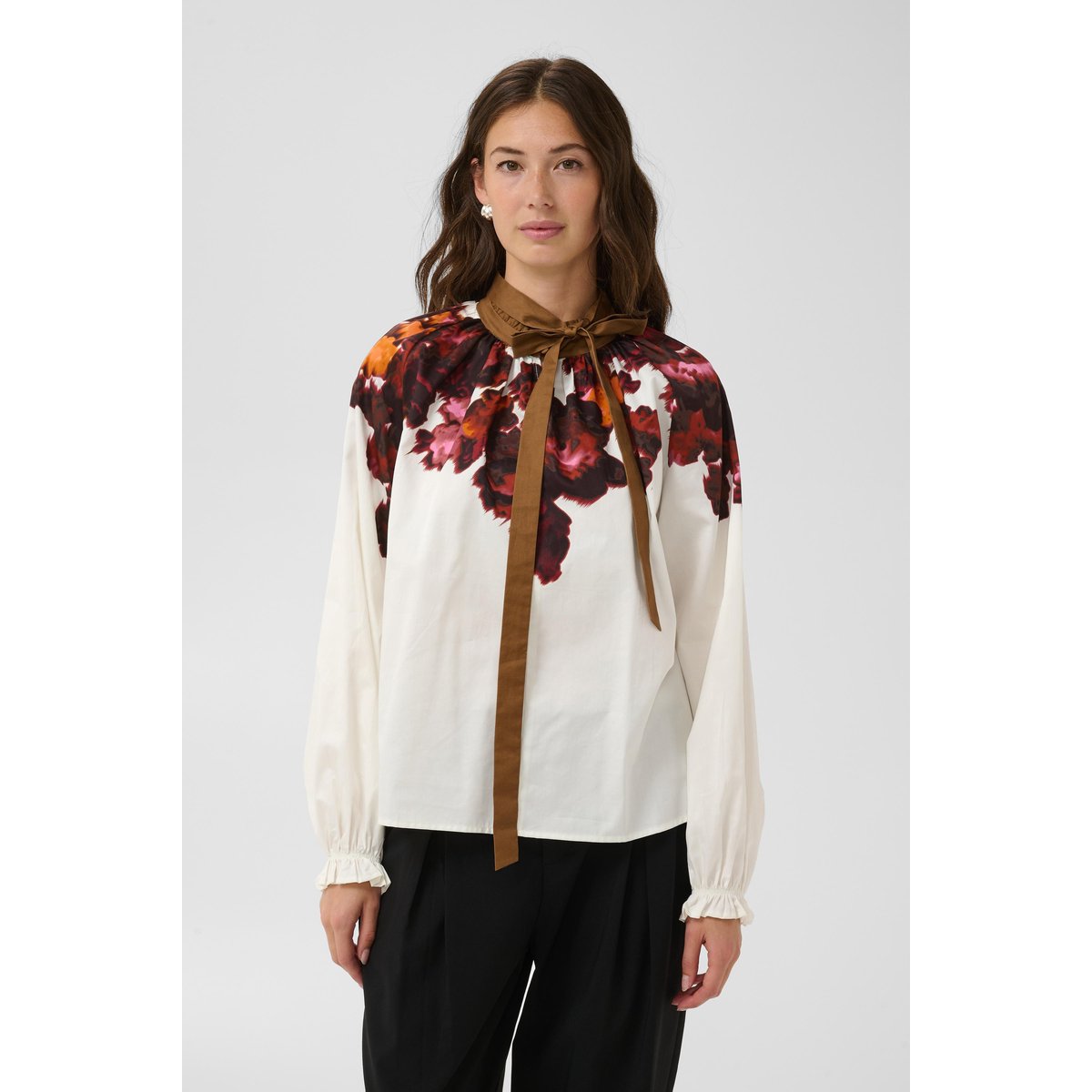 Blouse à manches longues blanc gardenia with pink/brown, CULTURE