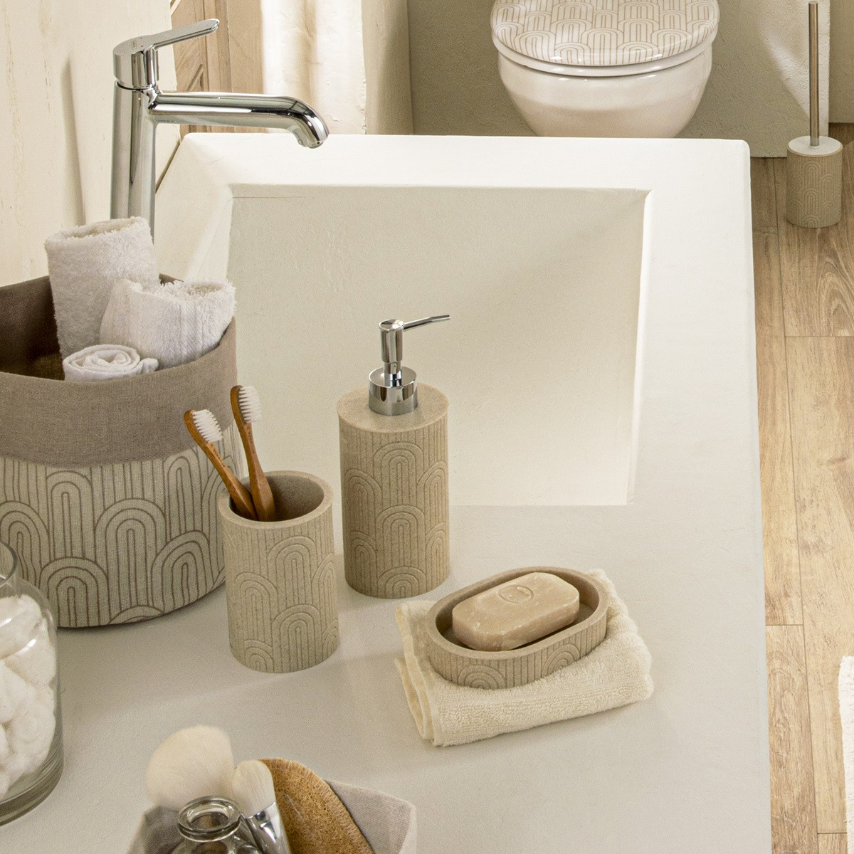 Set salle de bain arche 4 pièces polyrésine RETRO beige, GUY LEVASSEUR
