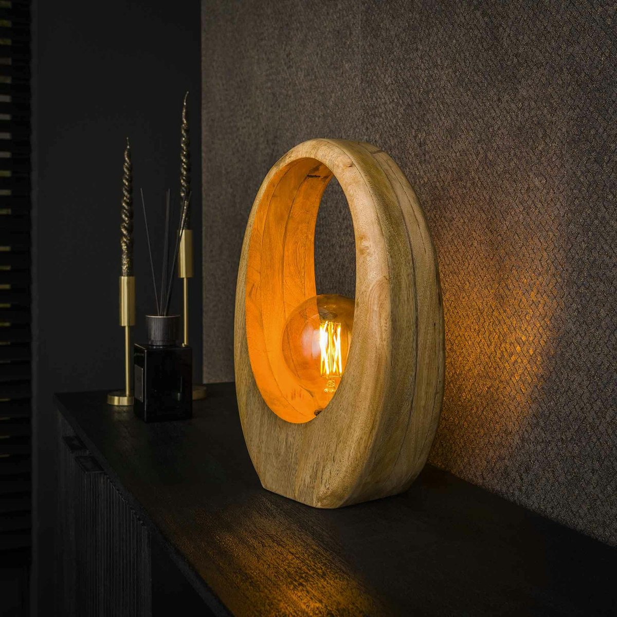 Lampe en bois de manguier forme organique H 43 cm LUCKNOW bois naturel, PIER IMPORT