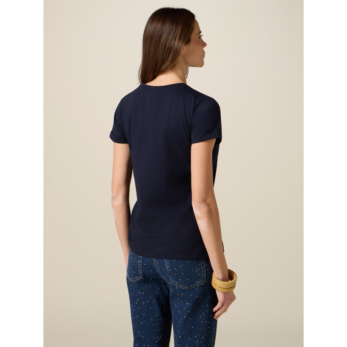T-shirt avec détail bijou bleu, OLTRE