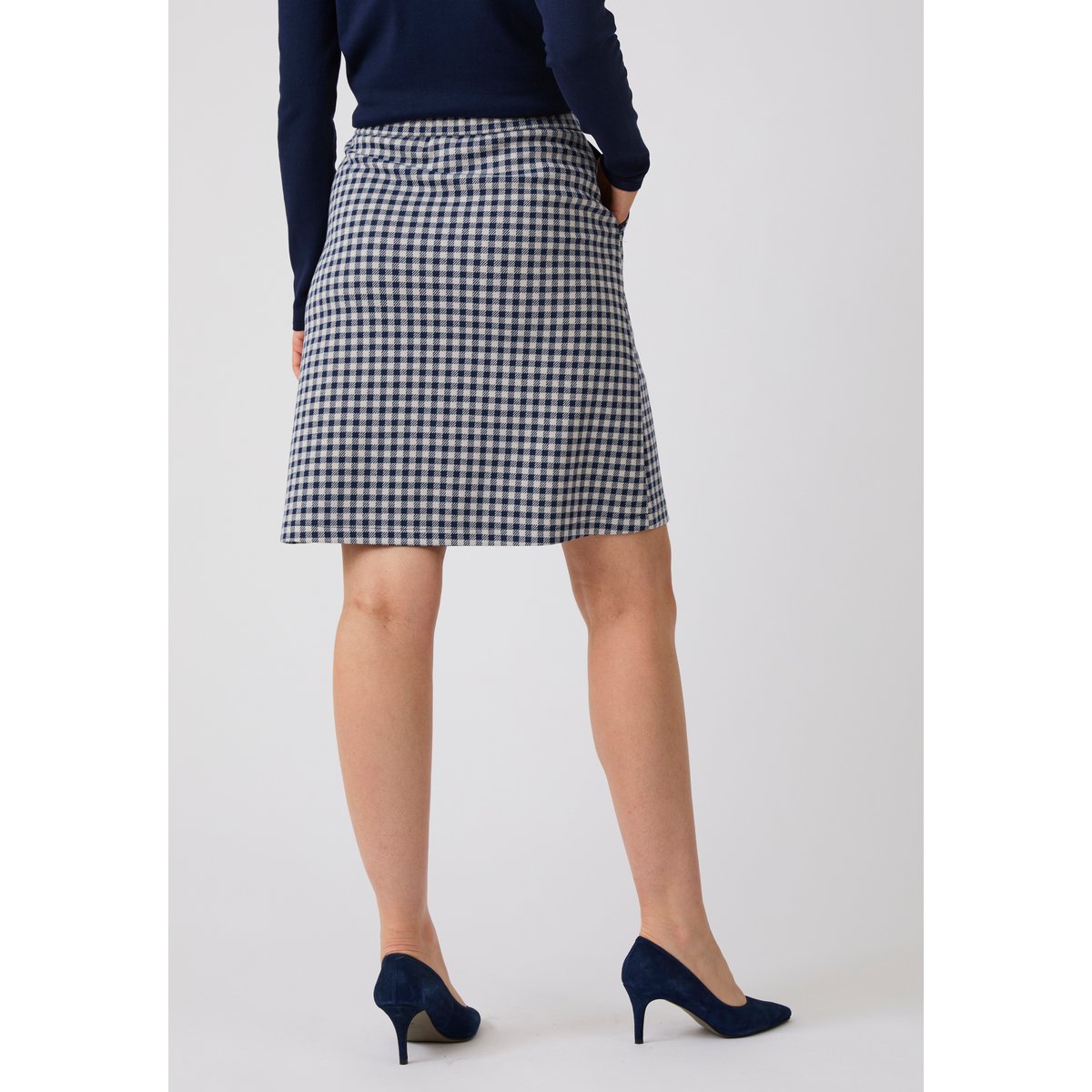 Jupe maille milano jacquard bleu marine carreaux, DAMART