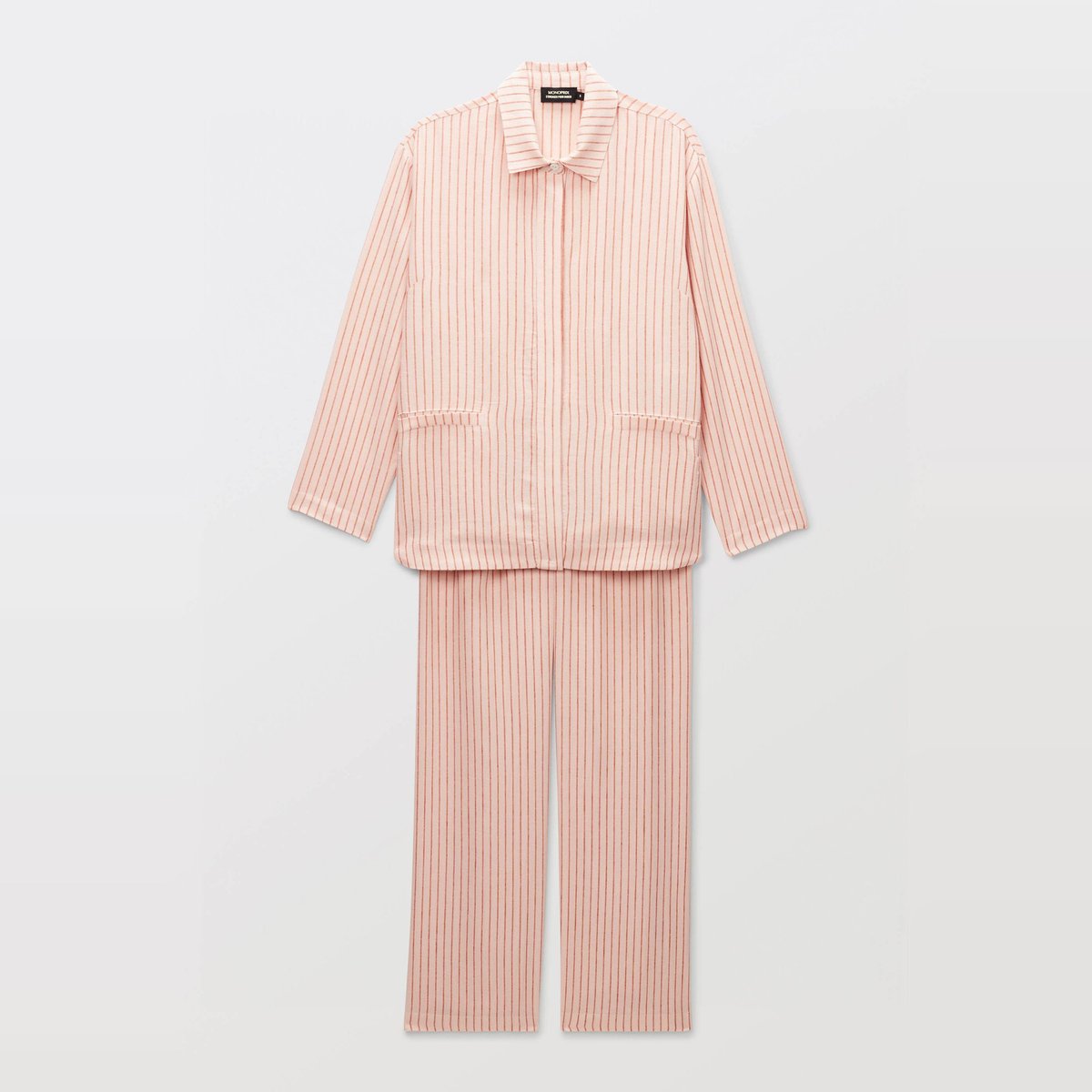 Pyjama long rayé en viscose et lin gambas, MONOPRIX