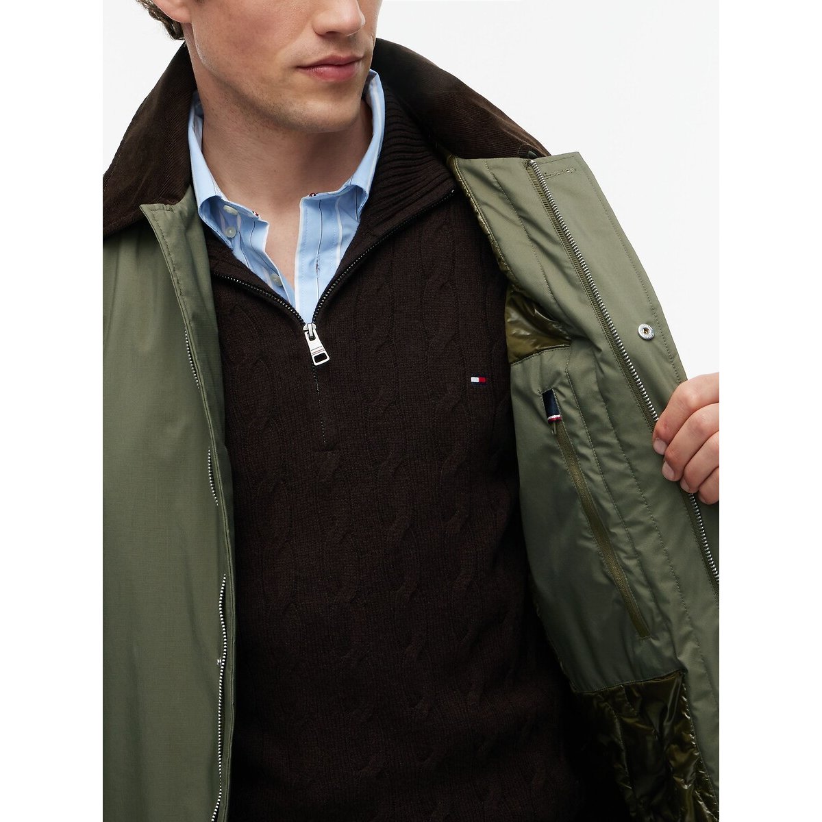 Trench col contrasté vert fougère, TOMMY HILFIGER