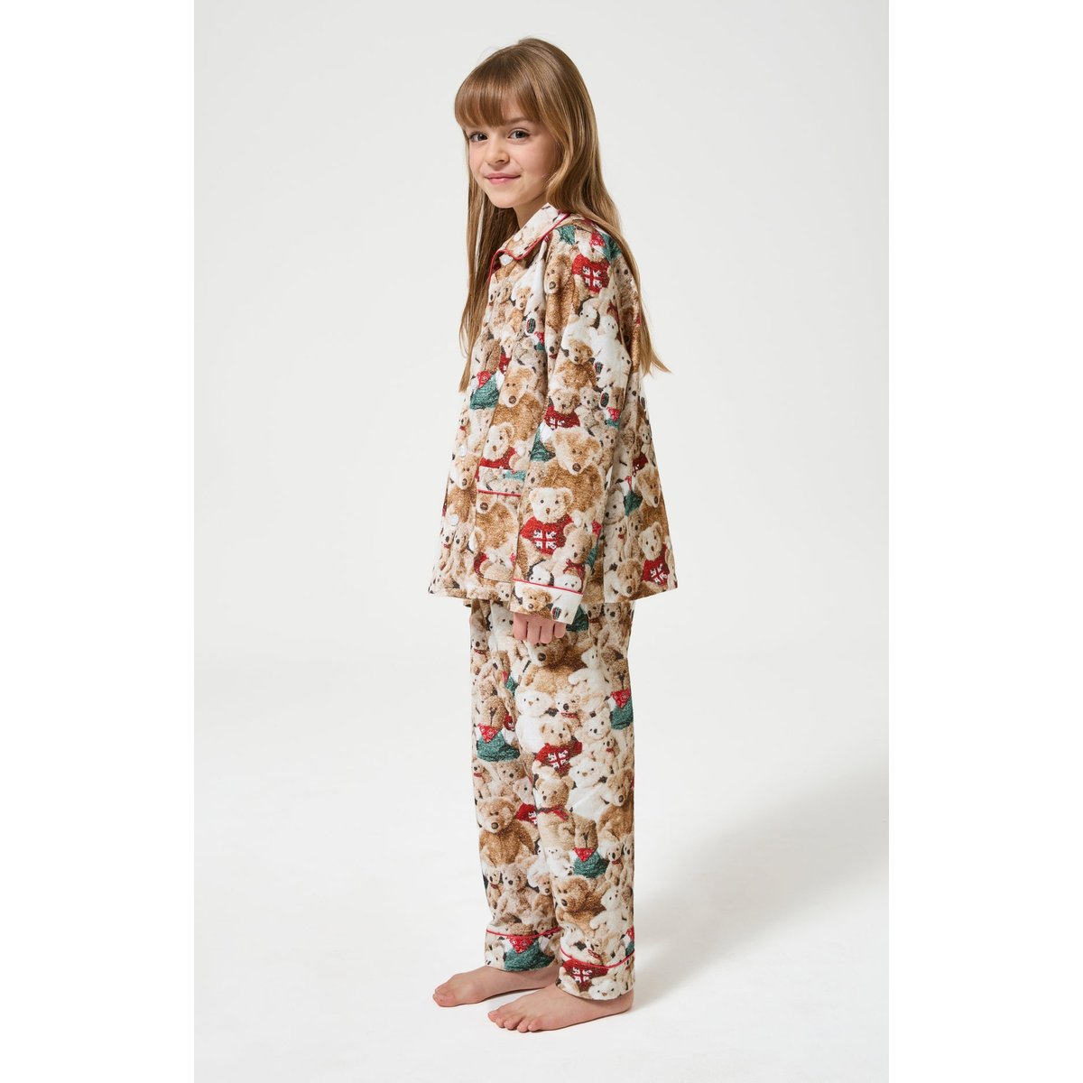 Pyjama boutonné enfant en coton imprimé Petit Teddy brun, ARTHUR