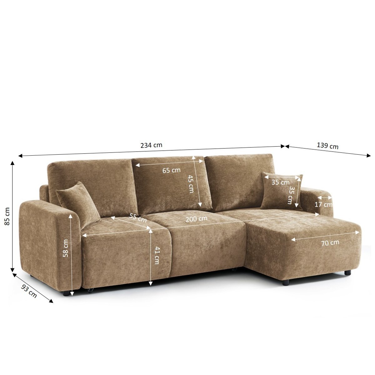 Canapé d'angle convertible tissu LIVIO marron, BAÏTA