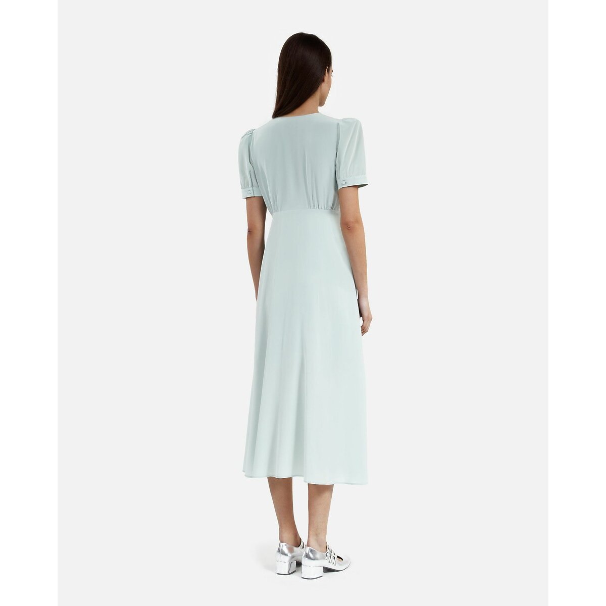 Long Dress with Short Sleeves and Buttoned Front sea green, THE KOOPLES