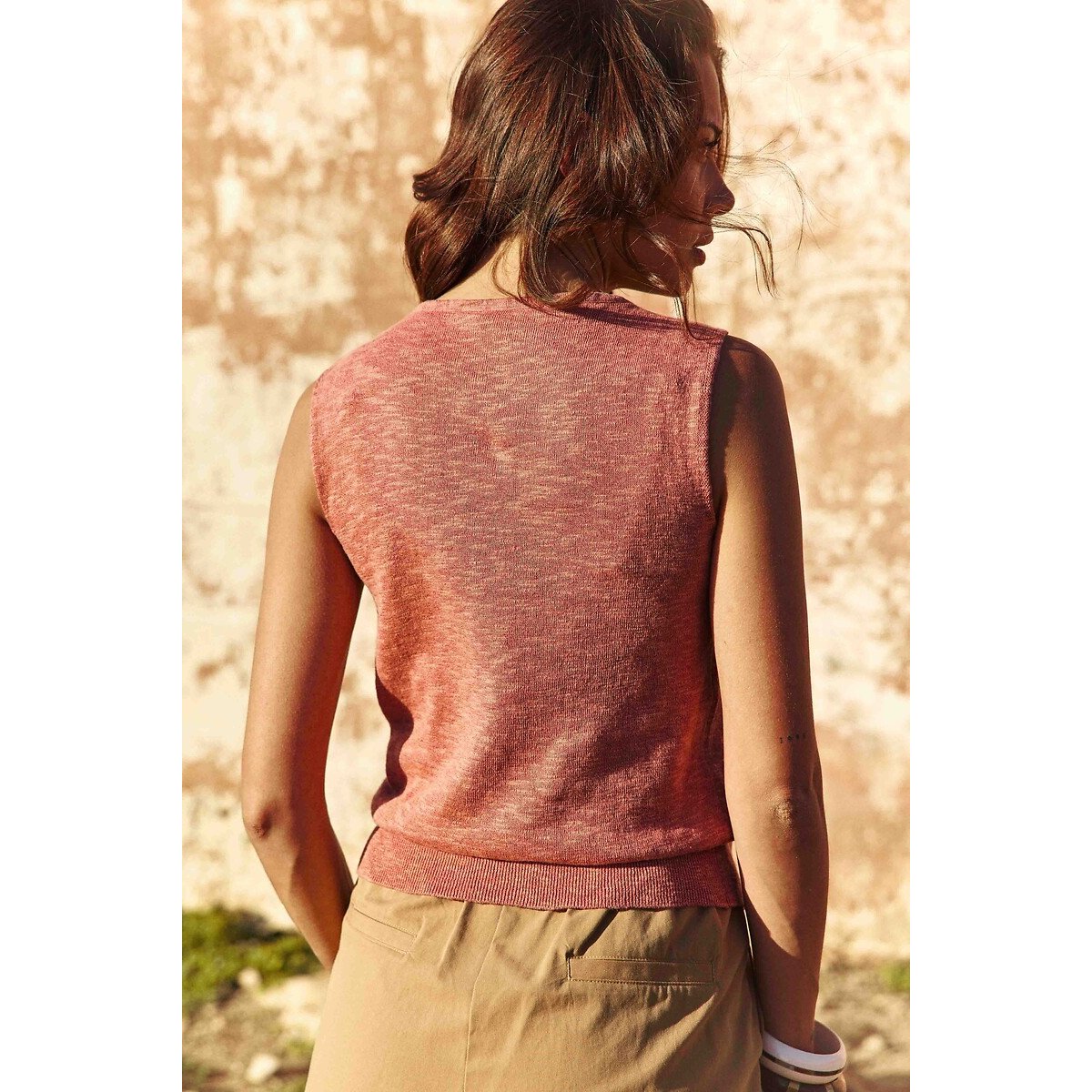 Asymmetrische gebreide mouwloze top, Minnie terracotta , LA PETITE ETOILE