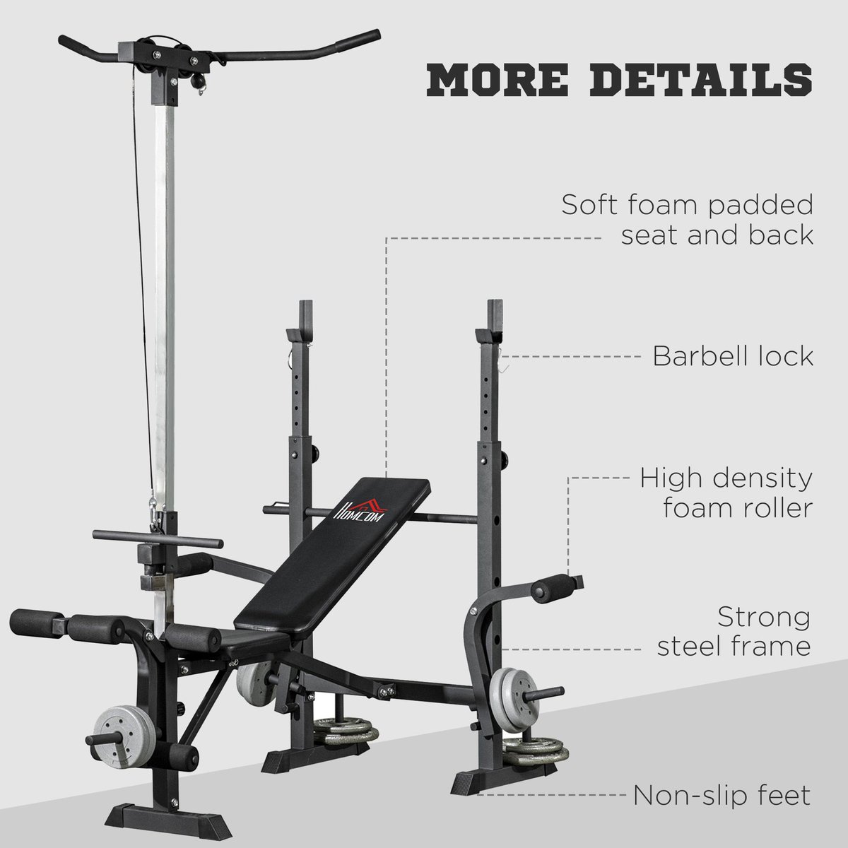 Banc de musculation noir, HOMCOM