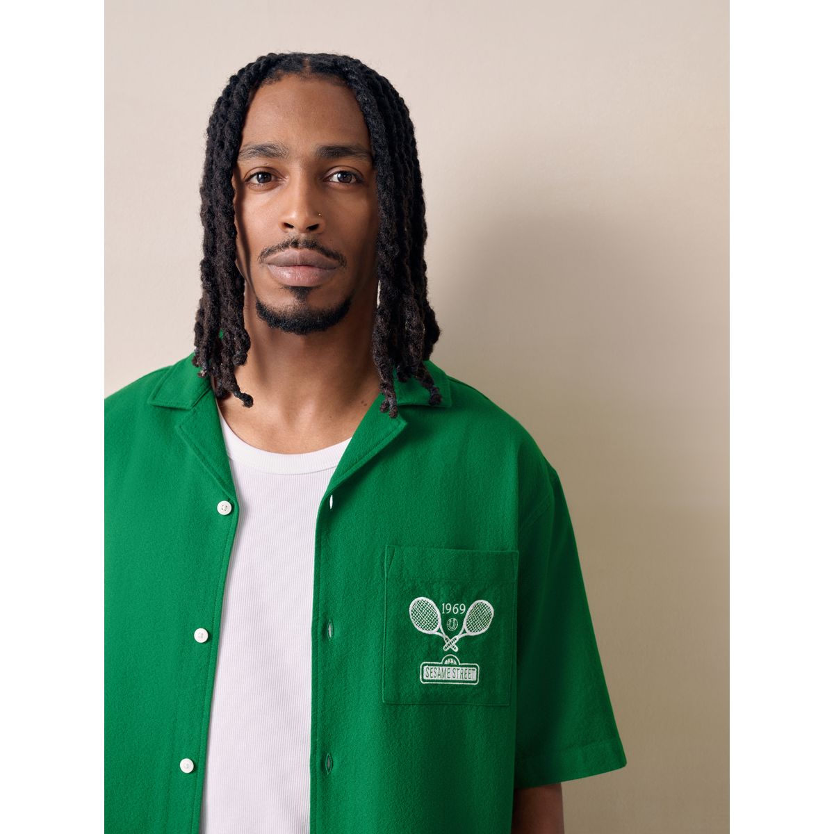Chemise manches courtes à imprimé sésame vert, NEXT