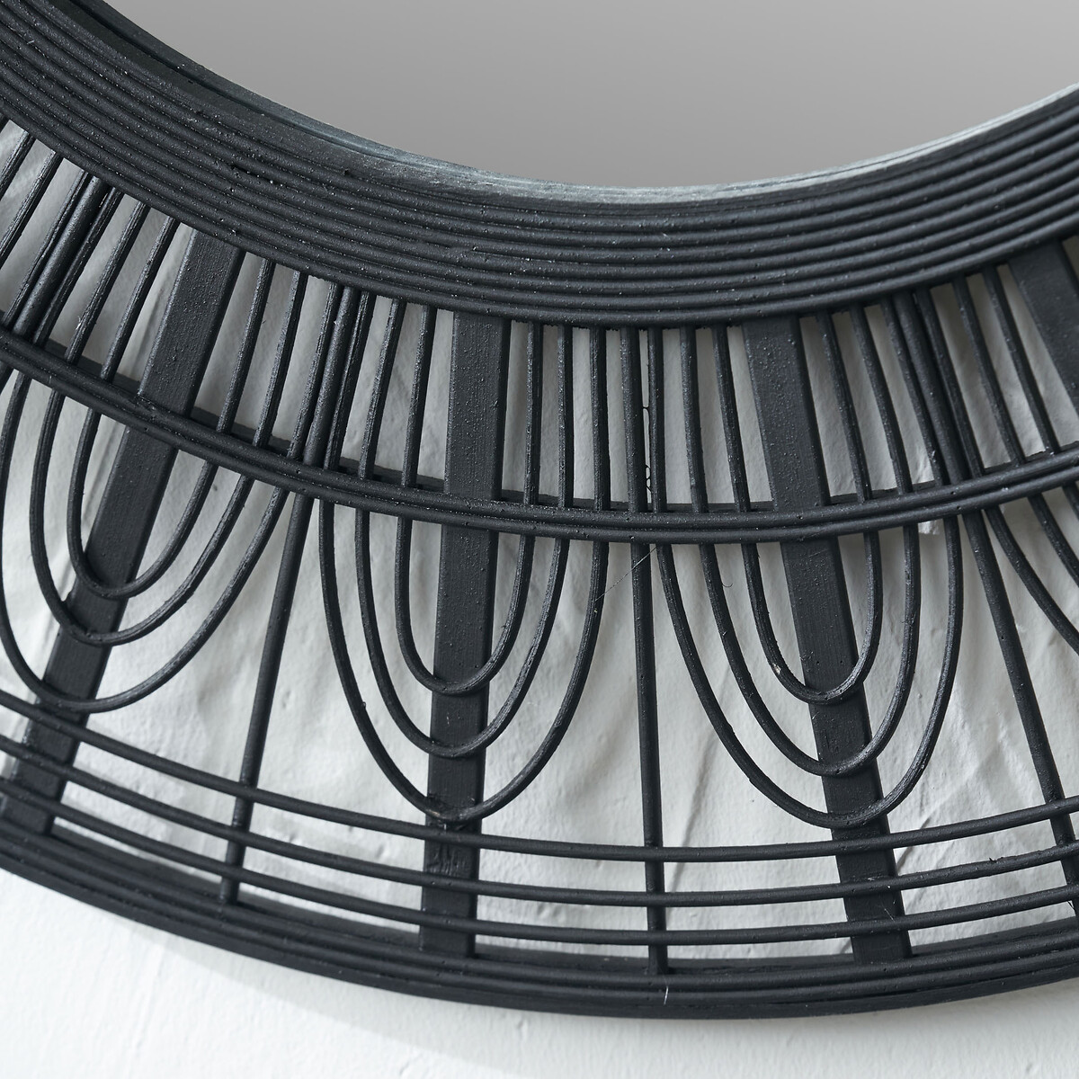 90cm Black Bamboo Frame Round Wall Mirror black, SO'HOME