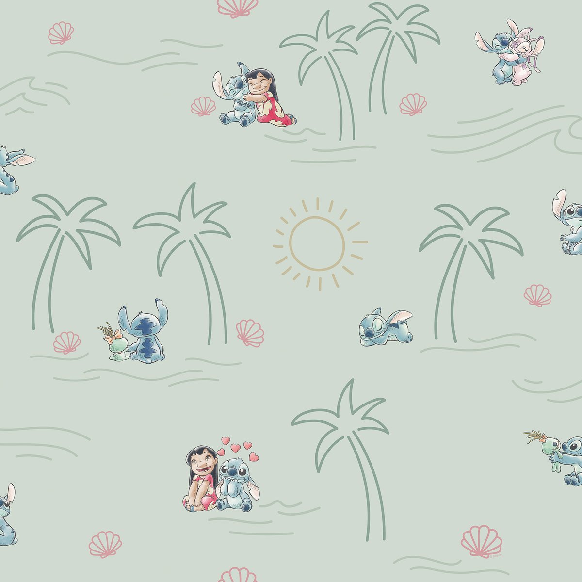Papier peint  Komar - Disney Lilo and Stitch Beach Love - Rouleau: 53 x 1005 cm bleu, HEXOA