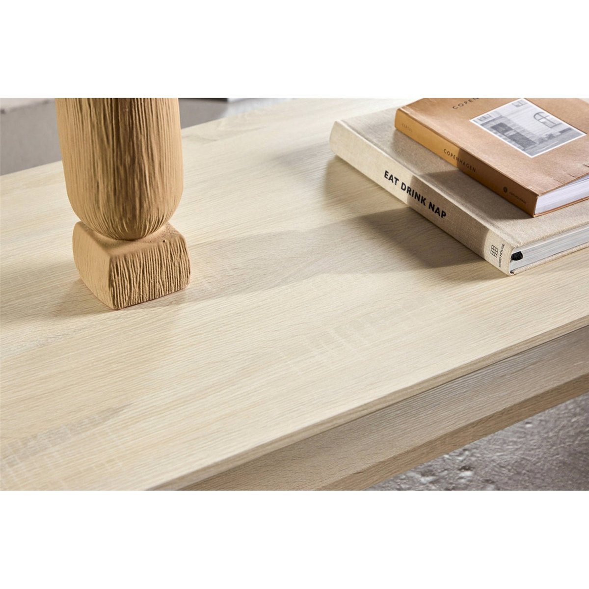 Table basse rectangulaire avec rangement LORREN chêne blanchi, RECOLLECTION