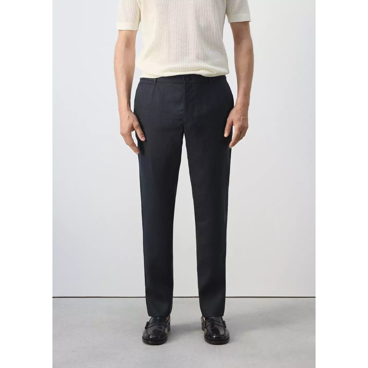 Pantalon 100 % lin slim fit bleu marine, MANGO MAN