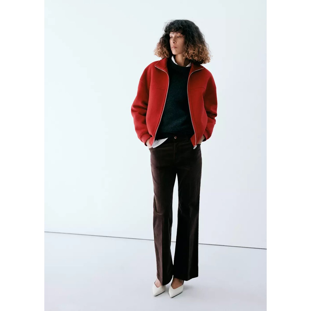 Pantalon flare velours côtelé marron, MANGO